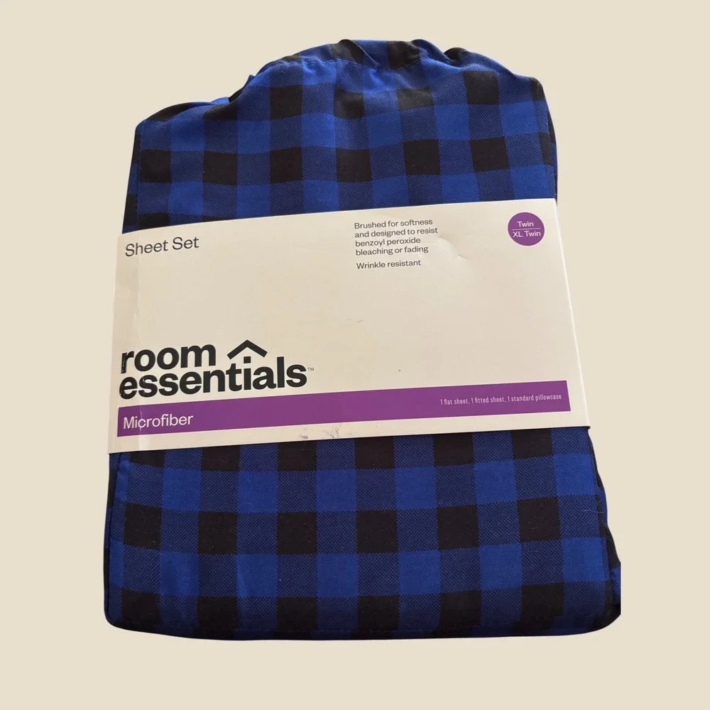 Room Essentials Microfiber Sheet Set Twin XL Twin Blue Black Buffalo Plaid 3pc